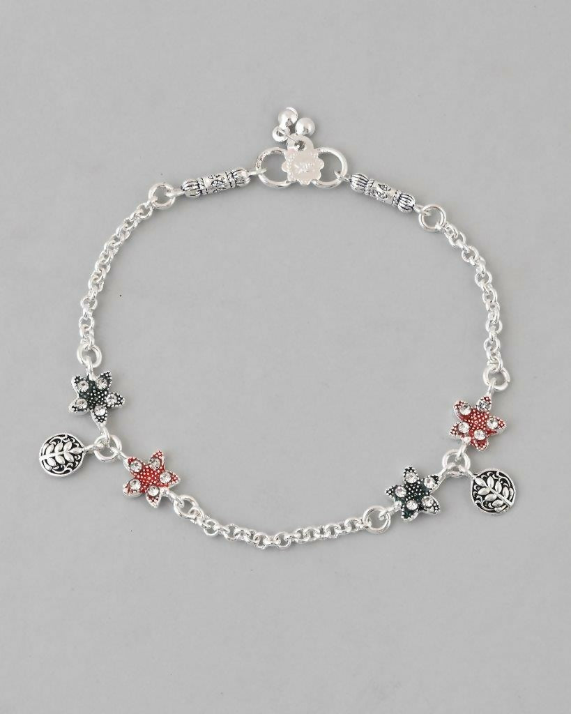 VOJ Set of 2 Traditional Flower Shaped Designer Anklet - Swadesiicart