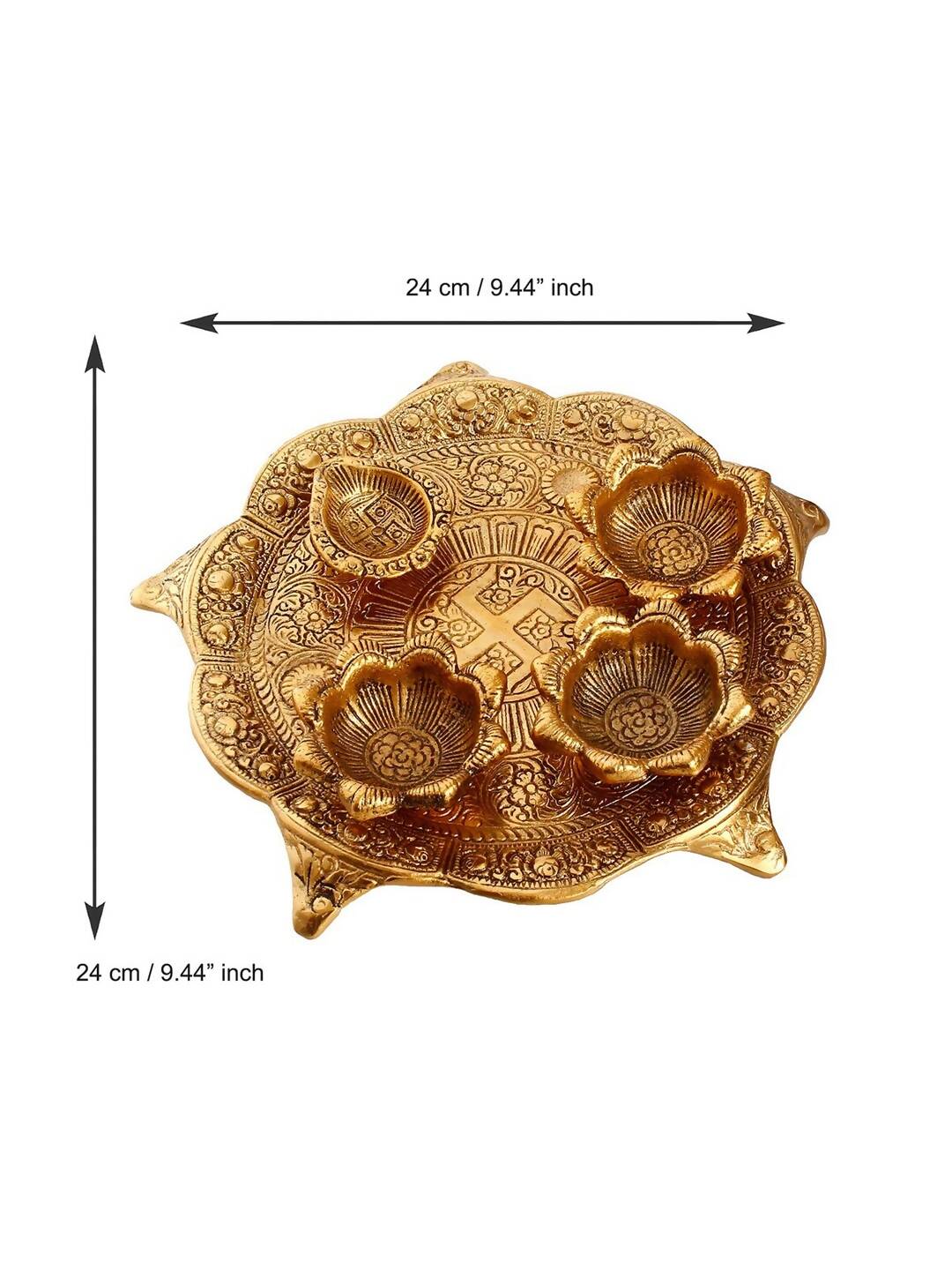 eCraftIndia Gold-Toned Swastik Pooja Thali Bowl & Diya Showpiece | Swadesiicart