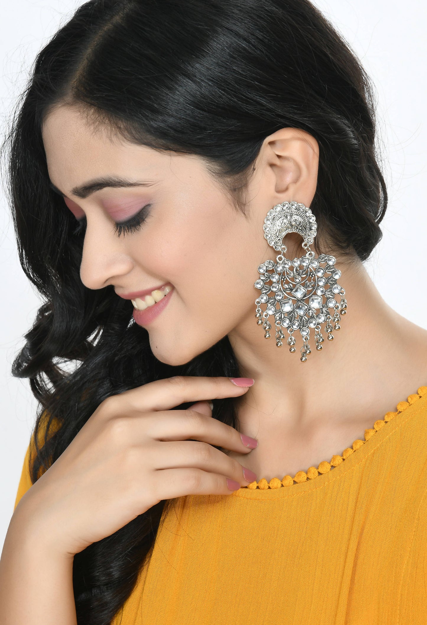 Mominos Fashion Johar Kamal Silver Color Base With Kundan Earrings - Swadesiicart