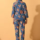 Myshka Women's Blue Printed Coat With Trousers - Swadesiicart