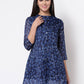 Myshka Women's Trendy Organza Printed Printed 3/4 Sleeve Round Neck Casual Multicolor Tunic