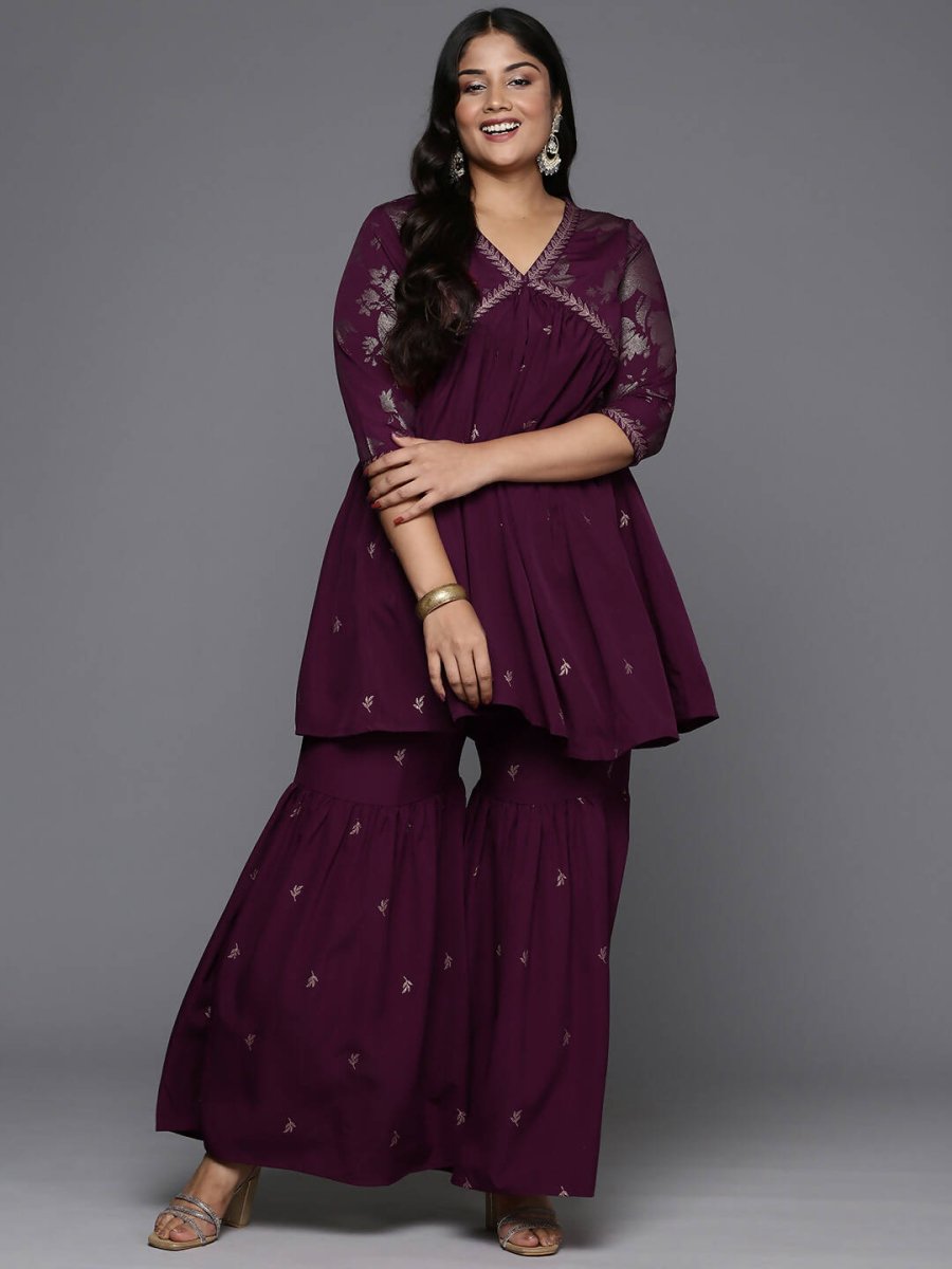 Ahalyaa Women's Traditional Wear Co-ords - Burgundy - Swadesiicart