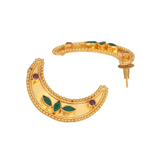 Nuyug 22K Gold Plated Green Lunar Earrings | Swadesiicart