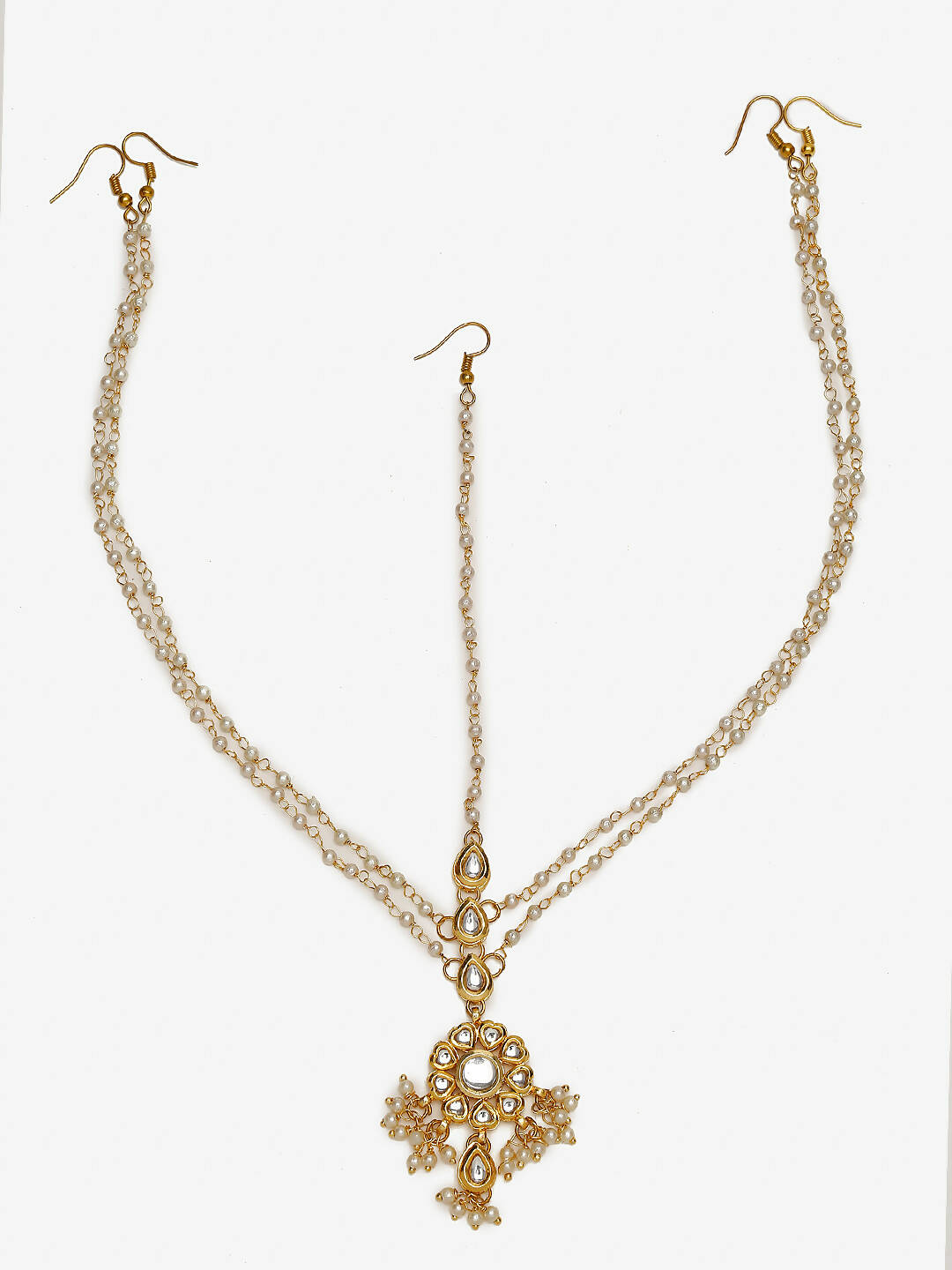 Gold-Polished White Kundan Studded Matha Patti - Ruby Raang | Swadesiicart