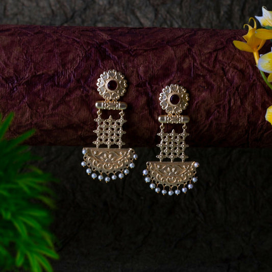 Joban Fashion Women Matte Gold Brass Earrings | Swadesiicart