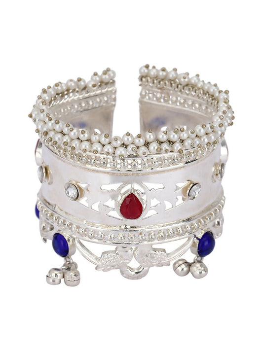 Joban Fashion Women Multicolor Stones Silver Tone Bangle | Swadesiicart