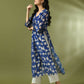 Myshka Women's Blue Printed Georgette A-Line Nyra-cut Kurta - Swadesiicart