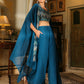 Janasya Teal Blue Georgette Embroidered Top Bottom Cape | Swadesiicart