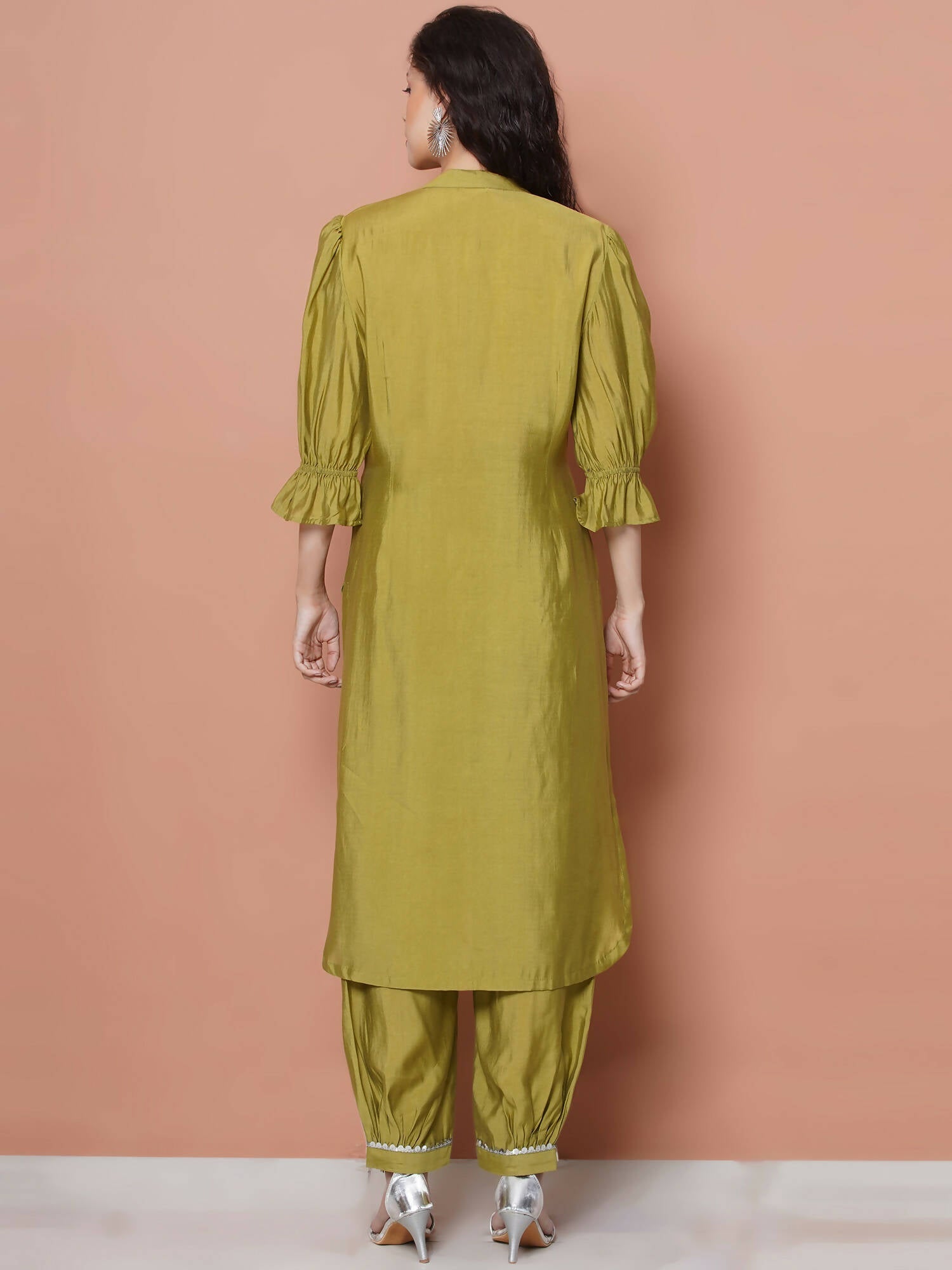 Women Republic Green Art Silk Embroidered Kurta with Afghani Salwar | Swadesiicart
