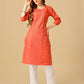 Jyoti Fashion Women's Coral Cotton Blend Embroidered Kurta Pant Set | Swadesiicart