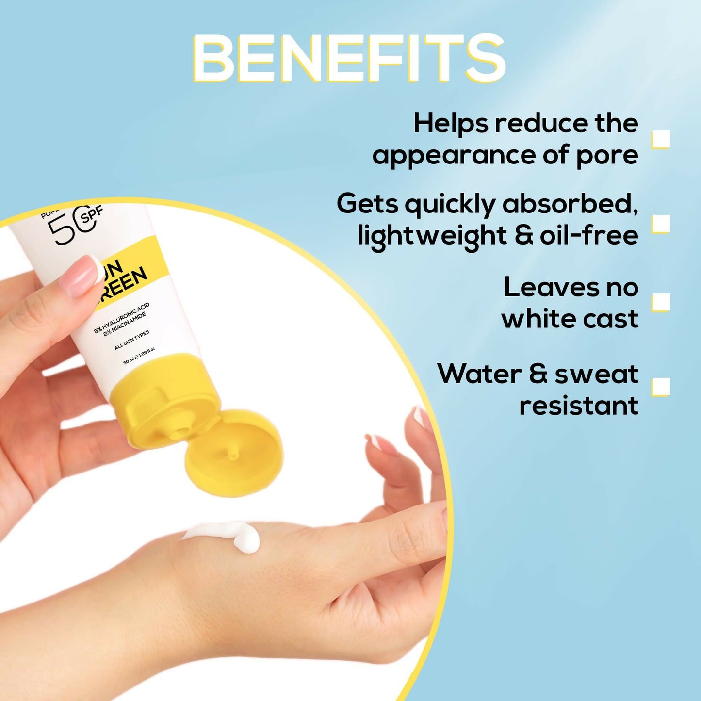 Renee Pore Minimizing Sunscreen Spf 50 With 5% Hyaluronic Acid & 2% Niacinamide For All Skins - Swadesiicart