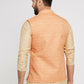 Ethnic India Orange Bundi Men's Jacket Abstract Blended | Swadesiicart