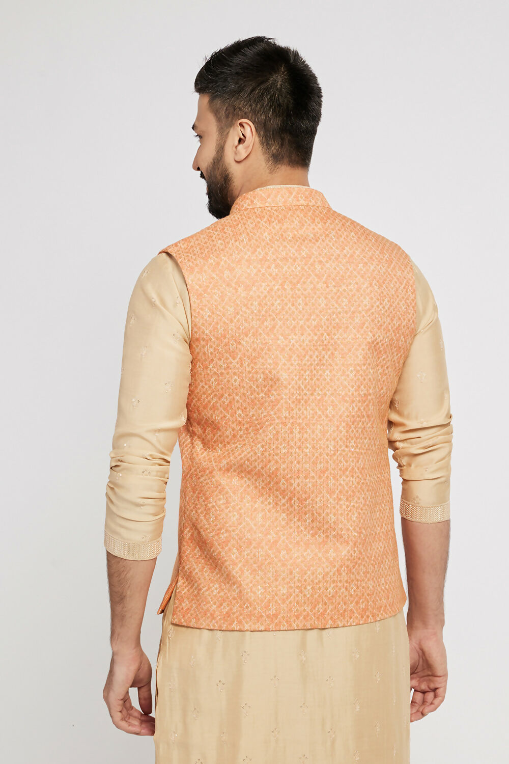 Ethnic India Orange Bundi Men's Jacket Abstract Blended | Swadesiicart