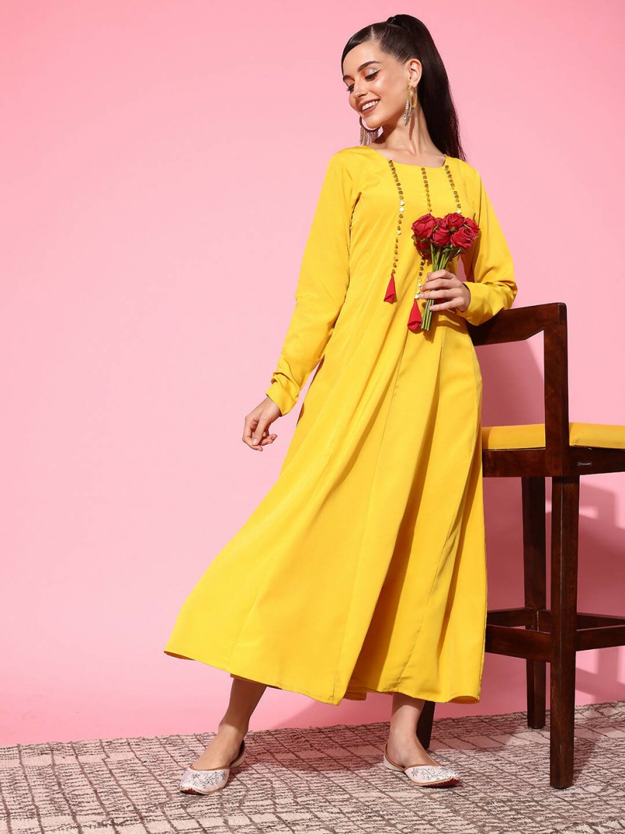 Ahalyaa Women's Traditional wear Ethnic Dress - Mustard | Swadesiicart