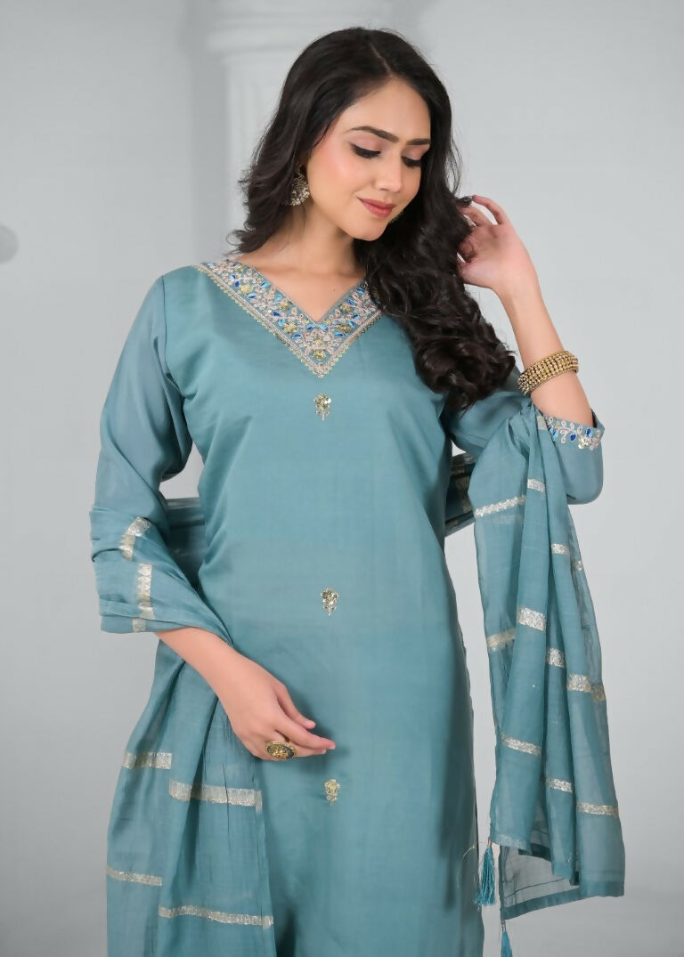 Ethnic Festive Wear Chanderi Tile Stitched Suit With Dupatta - Tanisha | Swadesiicart