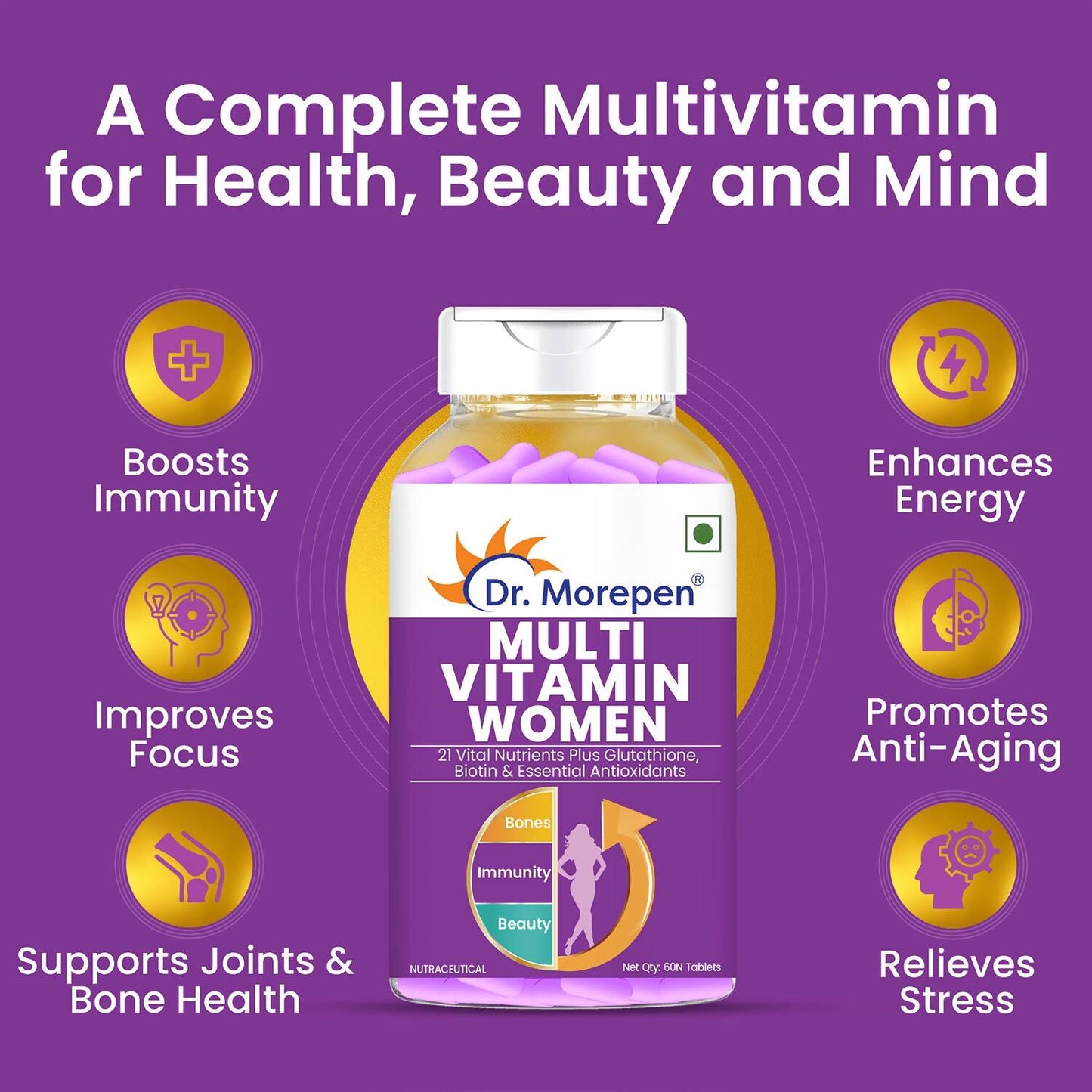 Dr. Morepen Biotin+ Advanced Tablets and Multivitamin Women Tablets Combo - Swadesiicart