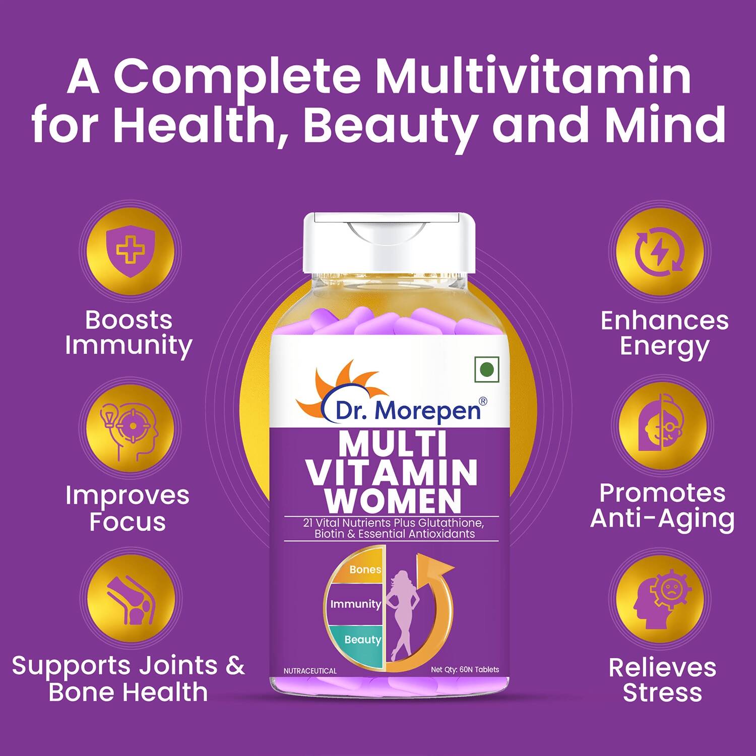 Dr. Morepen Biotin+ Advanced Tablets and Multivitamin Women Tablets Combo - Swadesiicart