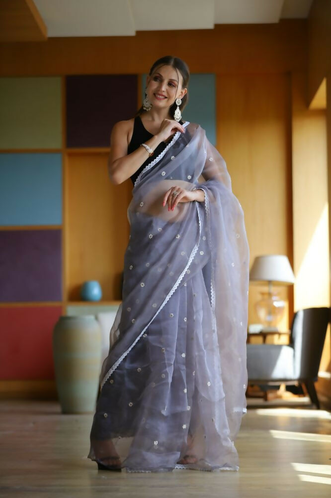 Vamsee Manbhari Purple Organza Saree - Swadesiicart