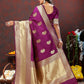 Lorenvalley Fashion Wine Soft Silk Woven Design Gold Zari Weaving Saree - Swadesiicart