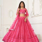 Aastha Fashion Bright Pink Butterfly Net Tone To Tone Thread Work And Sequence Work Embroidery Wedding Wear Lehenga Choli