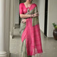 Vishnu Weaves Women's Pink Soft Tussar Silk Printed Saree with Blouse - Swadesiicart