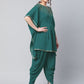 Ahalyaa Women Dark Green Crepe Glitter Printed Kurta with Dhoti Pants | Swadesiicart