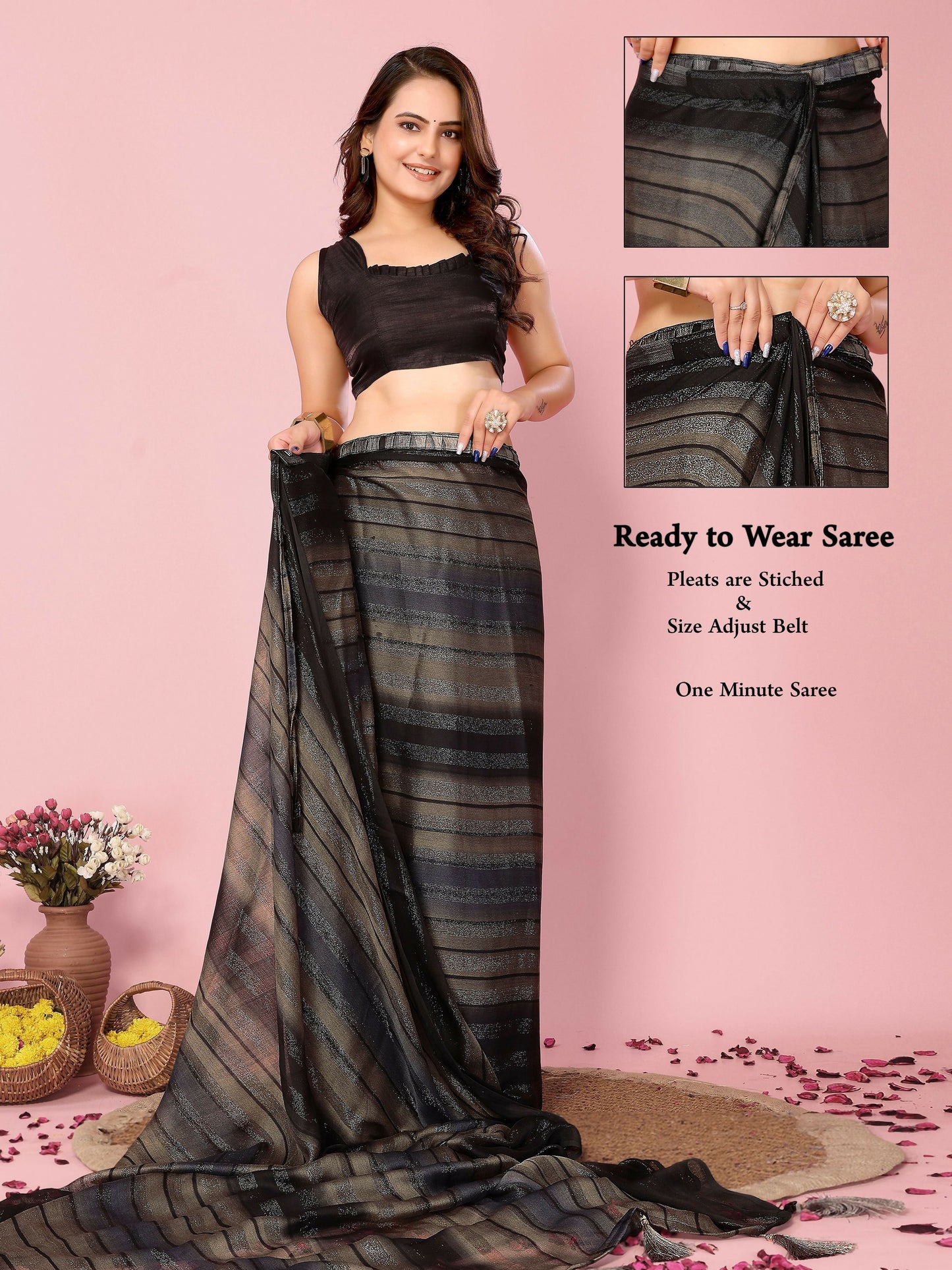 Attractive These Party Wear Ready To Wear Saree - Grey | Swadesiicart