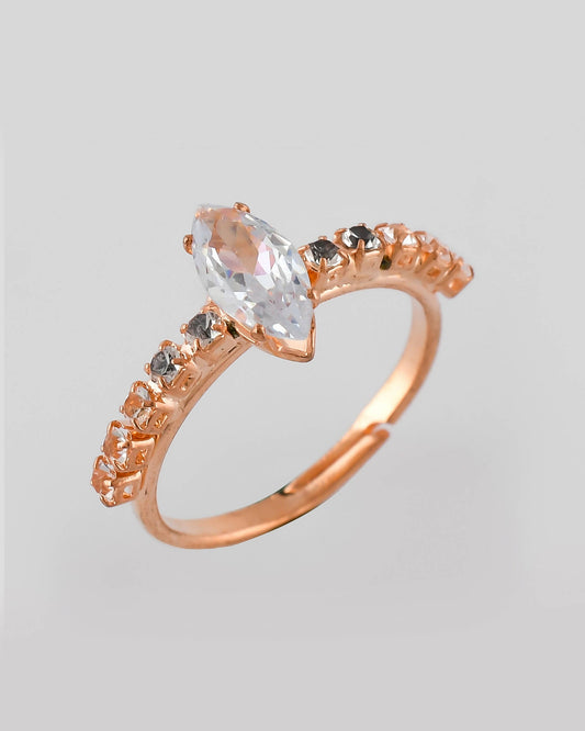 VOJ white CZ-detail Stainless Steel Cubic Zirconia Gold-Polished adjustable finger Ring | Swadesiicart