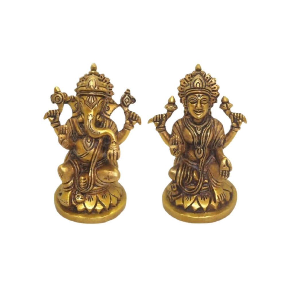 Tamas Brass Ganesh Lakshmi Statue | Golden Finish | Diwali Decor - Tamas