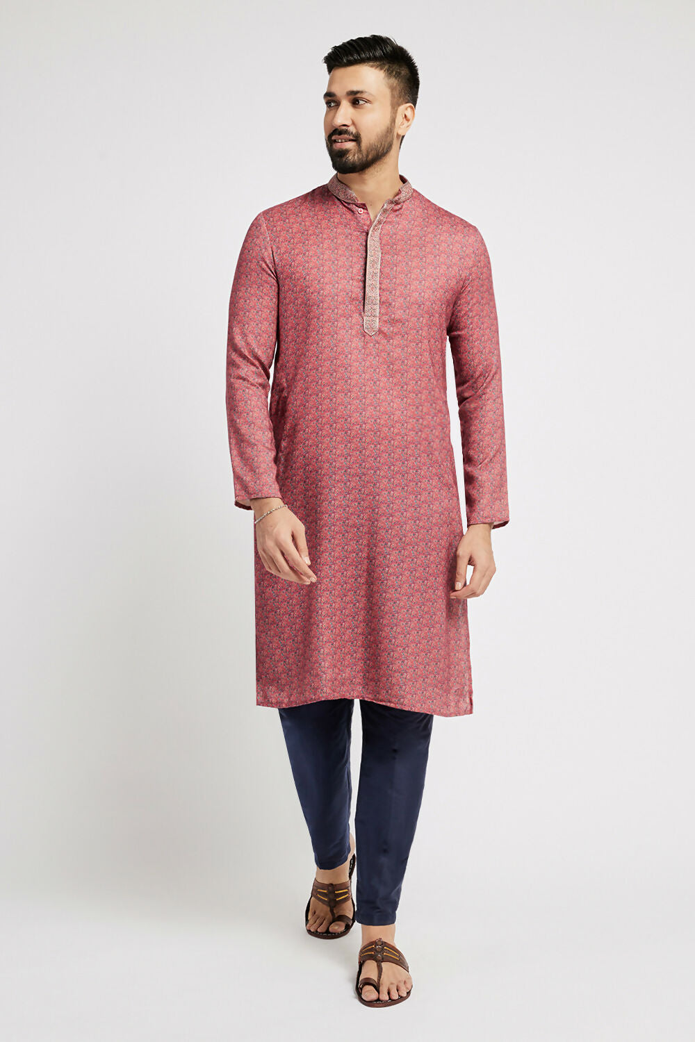 Ethnic India Pink Men's Kurta Abstract Polyester | Swadesiicart
