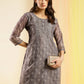 Grey Chinon Digital Printed With Hand Work Kurta - Himanshi - Swadesiicart