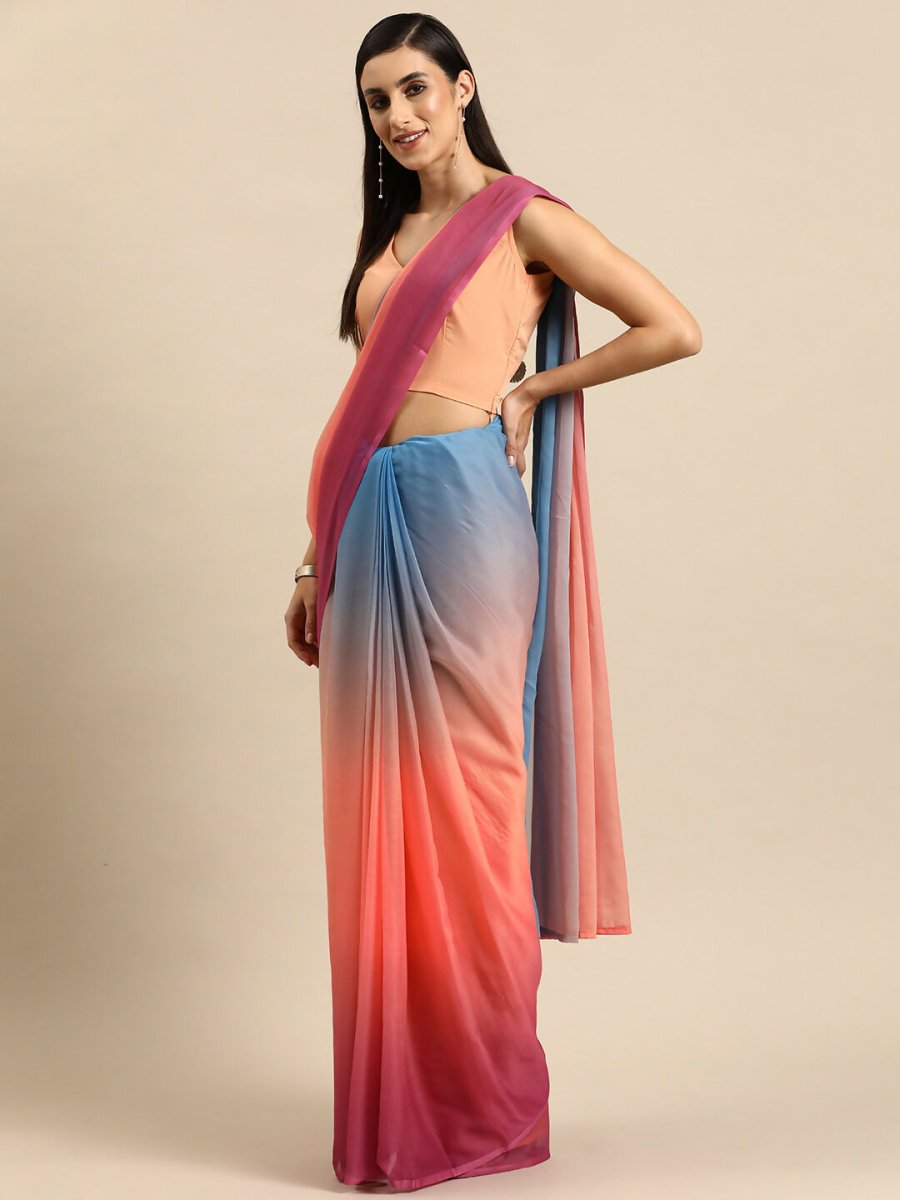 Ahalyaa Women's Traditional Semi Stitch Saree - Peach | Swadesiicart