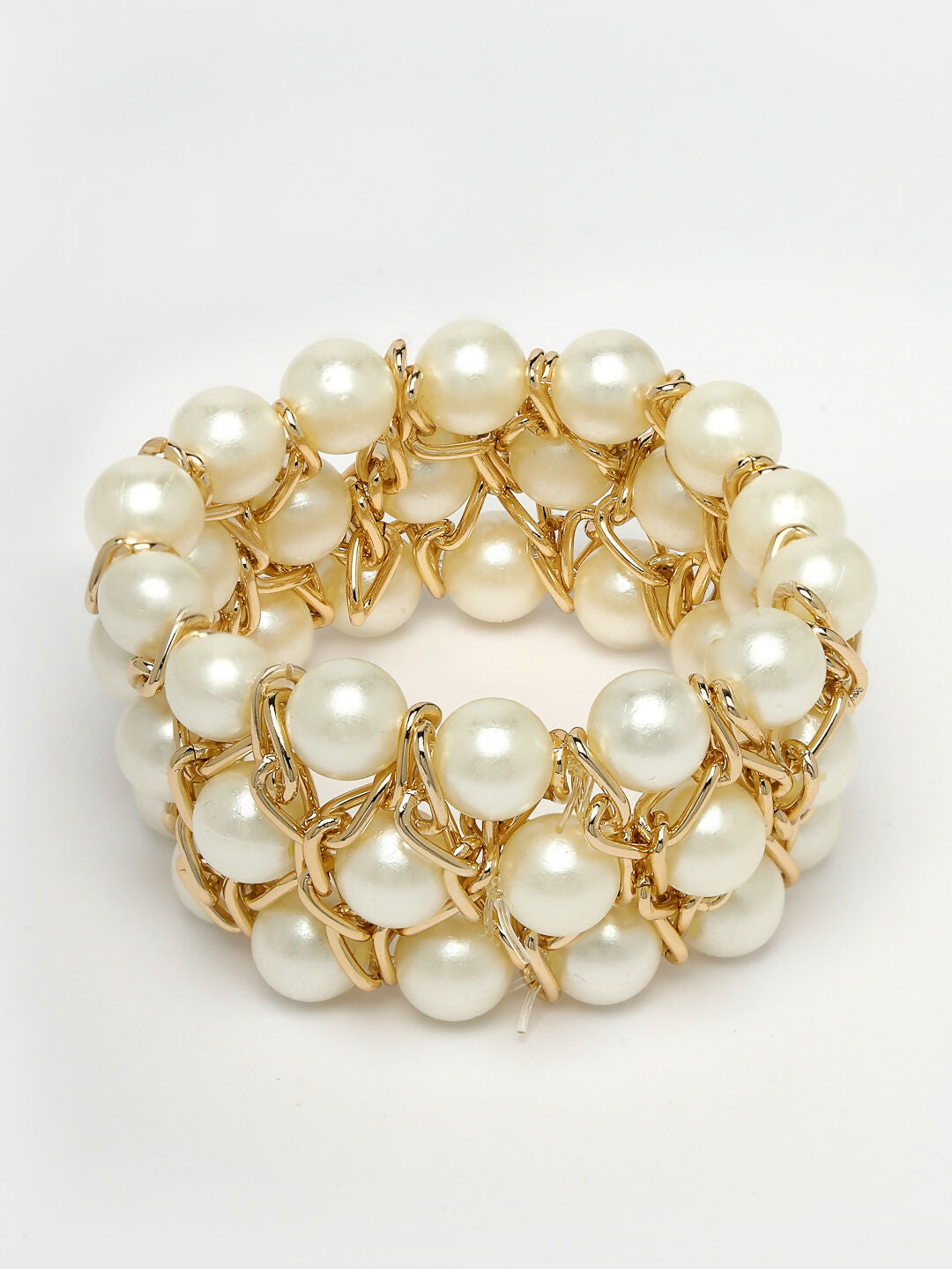 NVR Women White Beaded Elasticated Bracelet - Swadesiicart