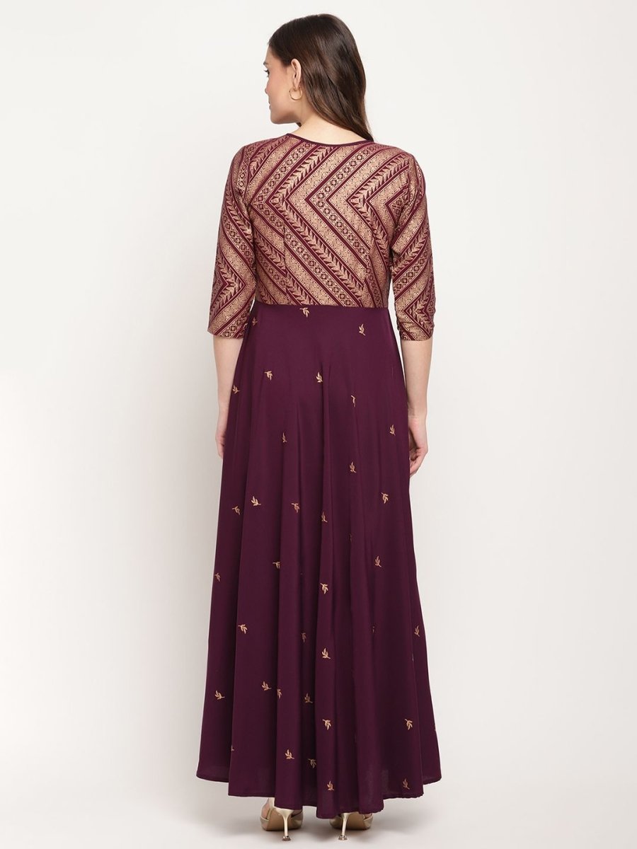 Ahalyaa Women Crepe Wine Colour Glitter Print Kurta | Swadesiicart