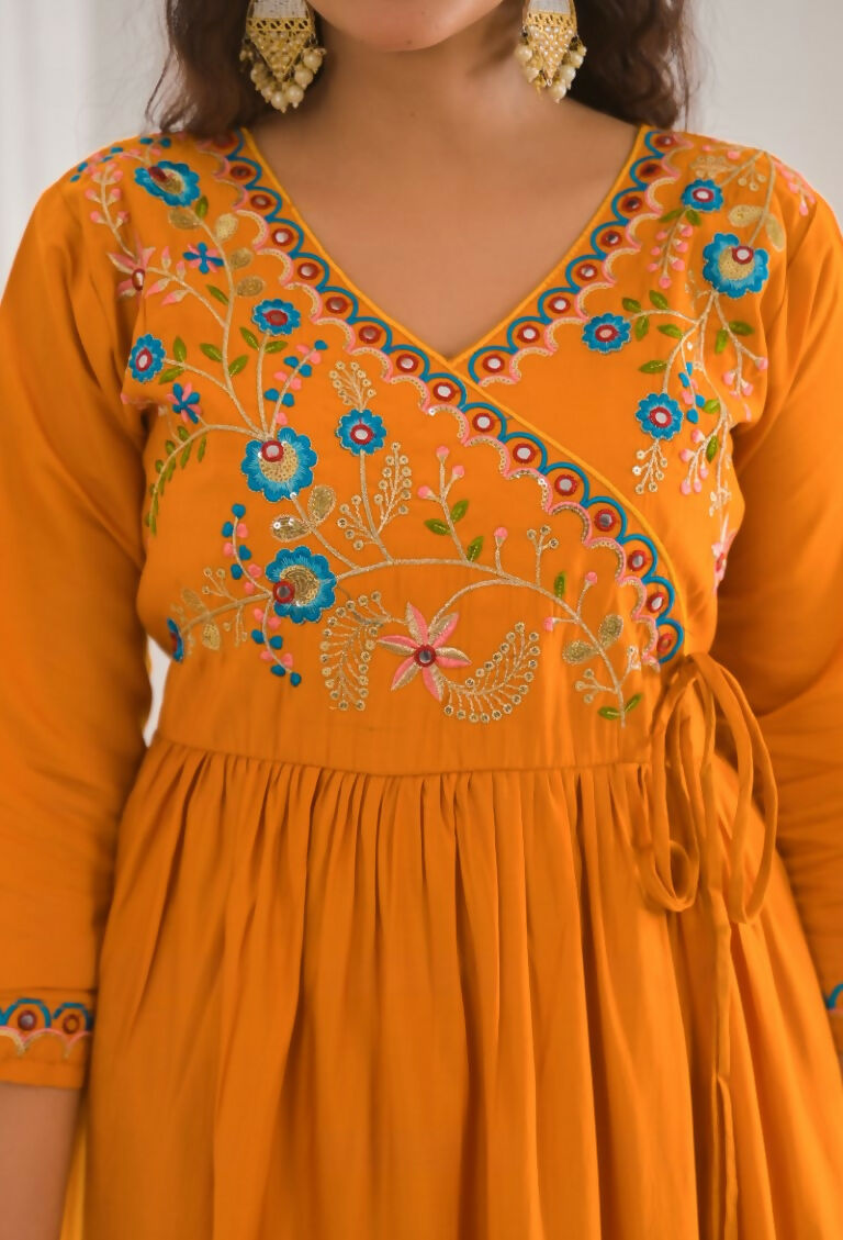 Ethnic Festive Wear Viscose Chanderi orange Stitched Suit With Dupatta - Tanisha | Swadesiicart