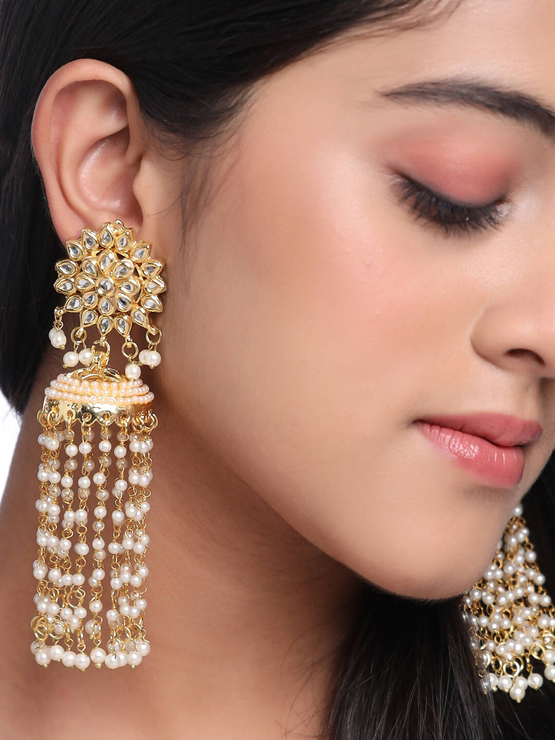 NVR Women Gold-Polished Contemporary Jhumkas Earrings | Swadesiicart