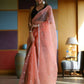 Vamsee Manbhari Peach Organza Saree - Swadesiicart