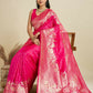Vishnu Weaves Women's Pink Banarasi Silk Zari Woven Saree with Blouse - Swadesiicart