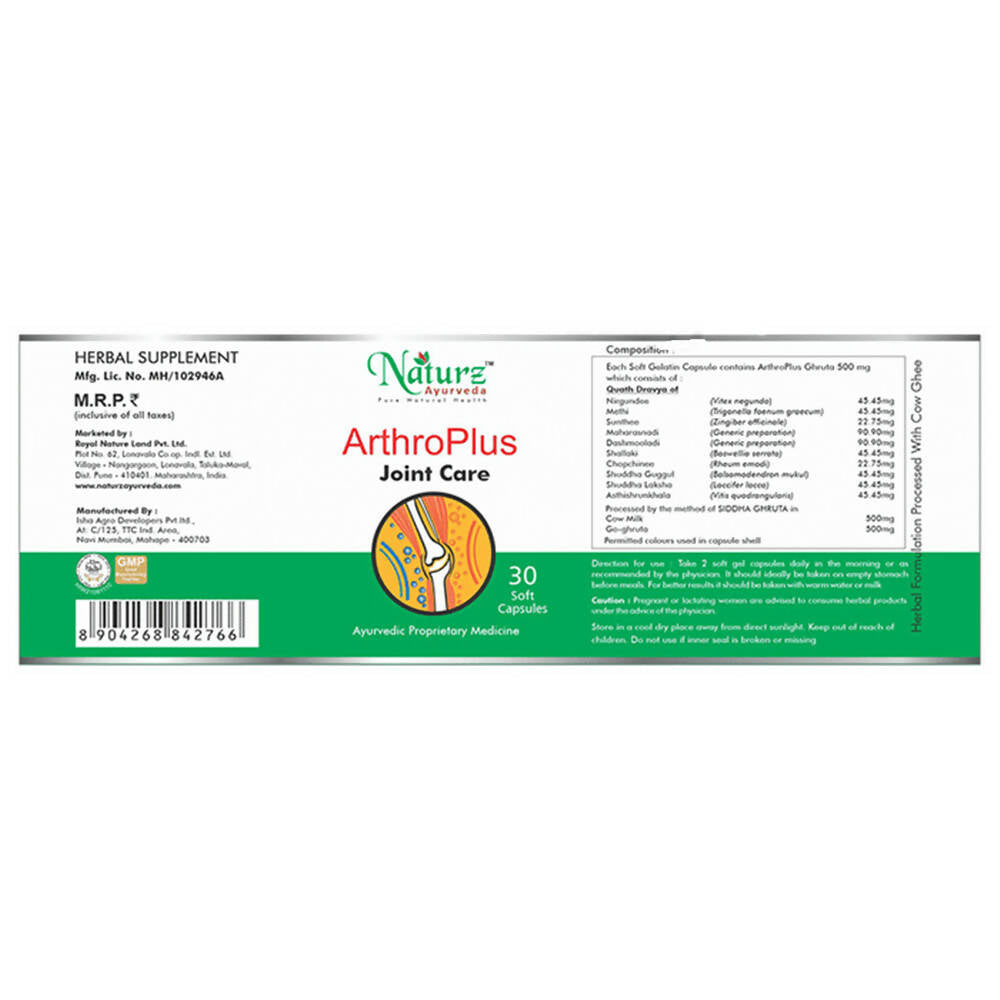 Naturz Ayurveda Arthro Plus Joint Care Capsules | Swadesiicart
