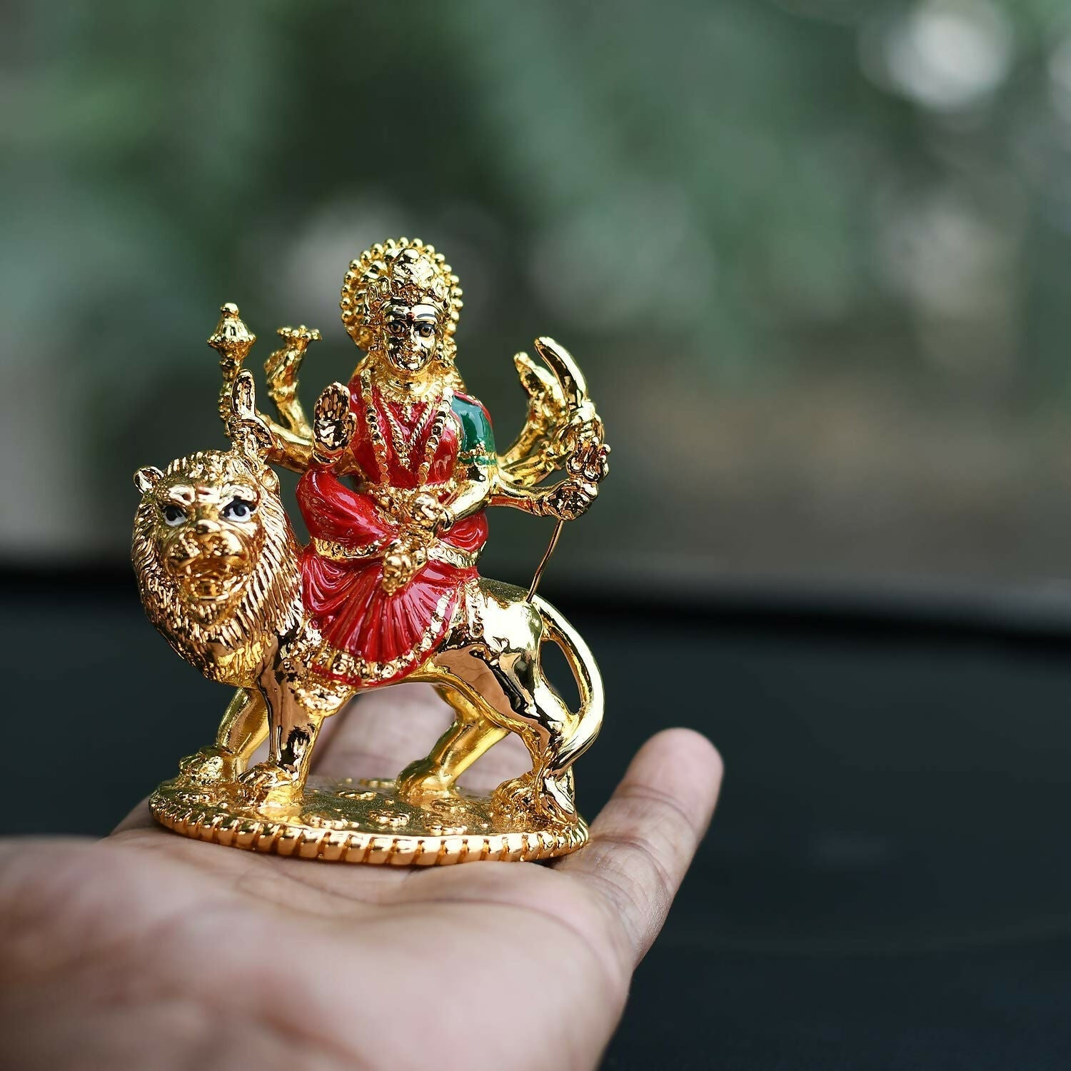 Collectible India Gold-Polished Goddess Maa Durga Sherawali Mata Idol - Swadesiicart