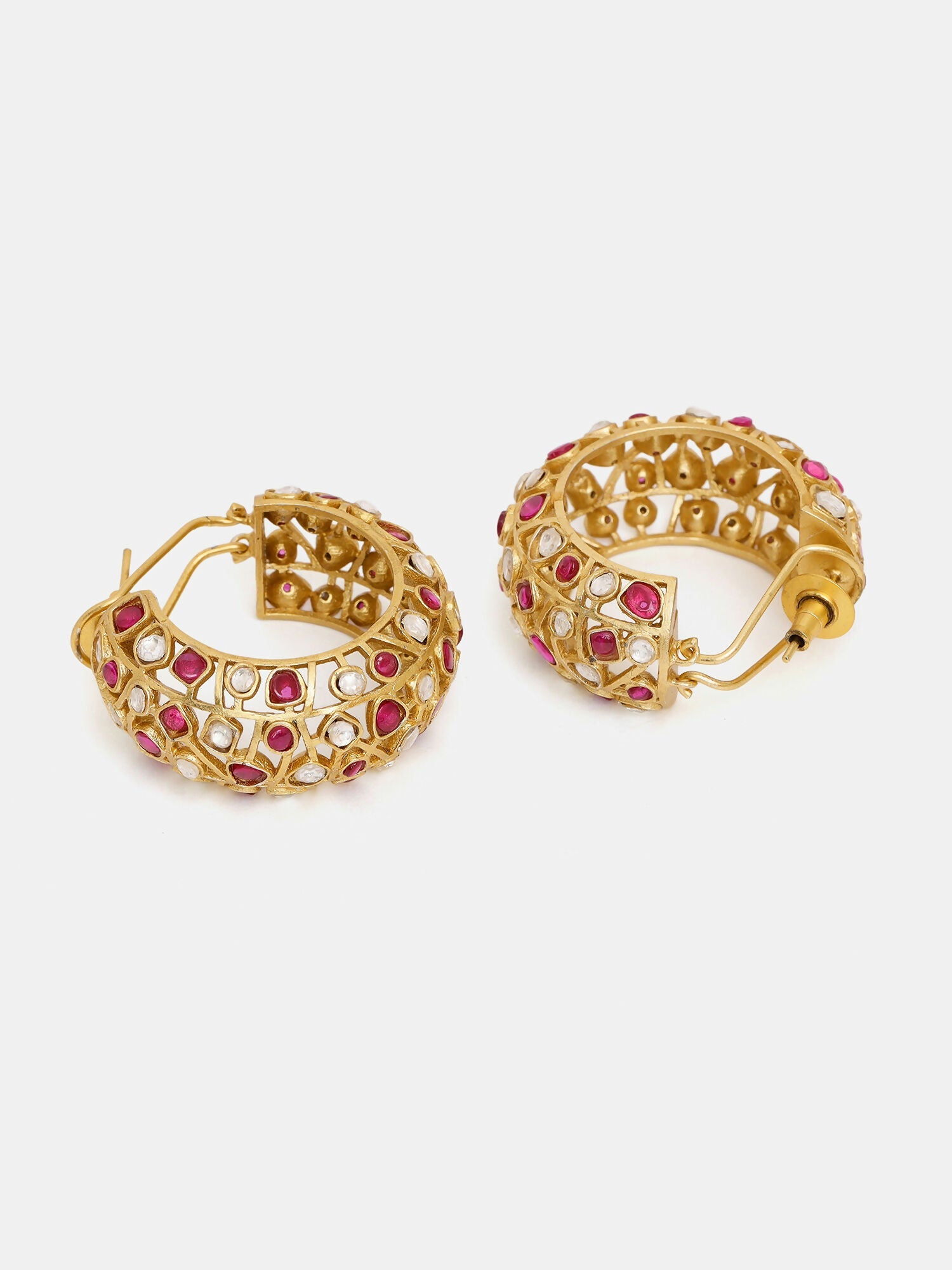 Ruby Raang Gold Polished Maroon Round Kundan Loops | Swadesiicart