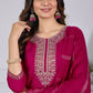 The52 Pink Women's Beautiful Embroidered Rayon Slub Fabric with Straight Kurta, Pant and Dupatta Set - Swadesiicart