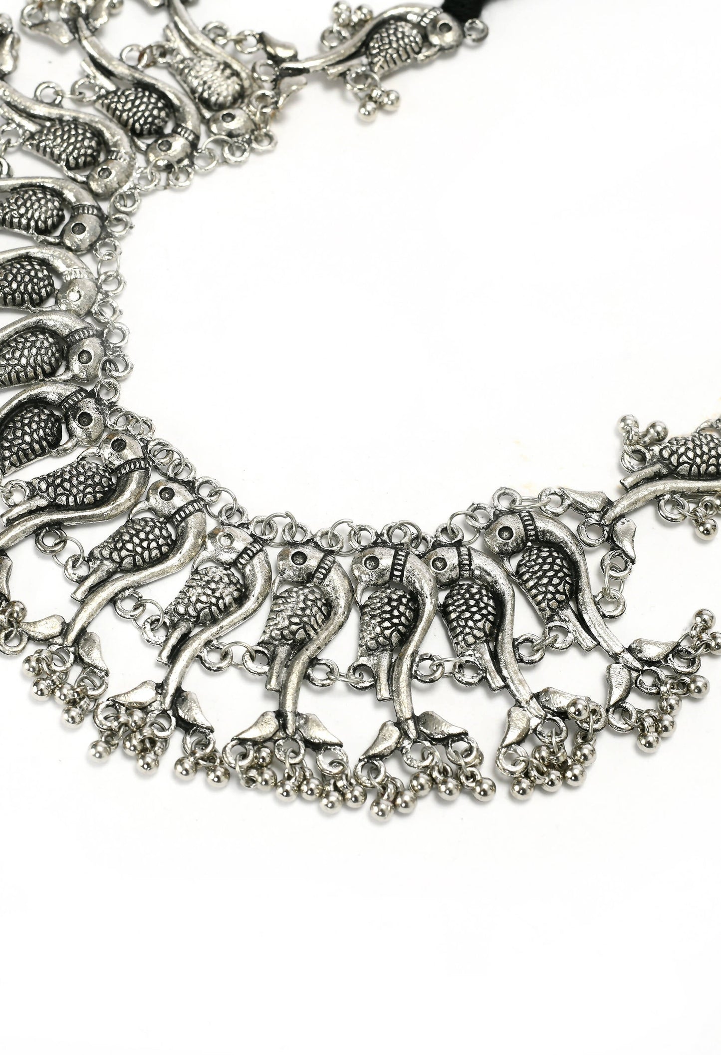 Mominos Fashion Johar Kamal Oxidised Silver-Plated Brass Finish Peacock Choker For Women (Silver) | Swadesiicart