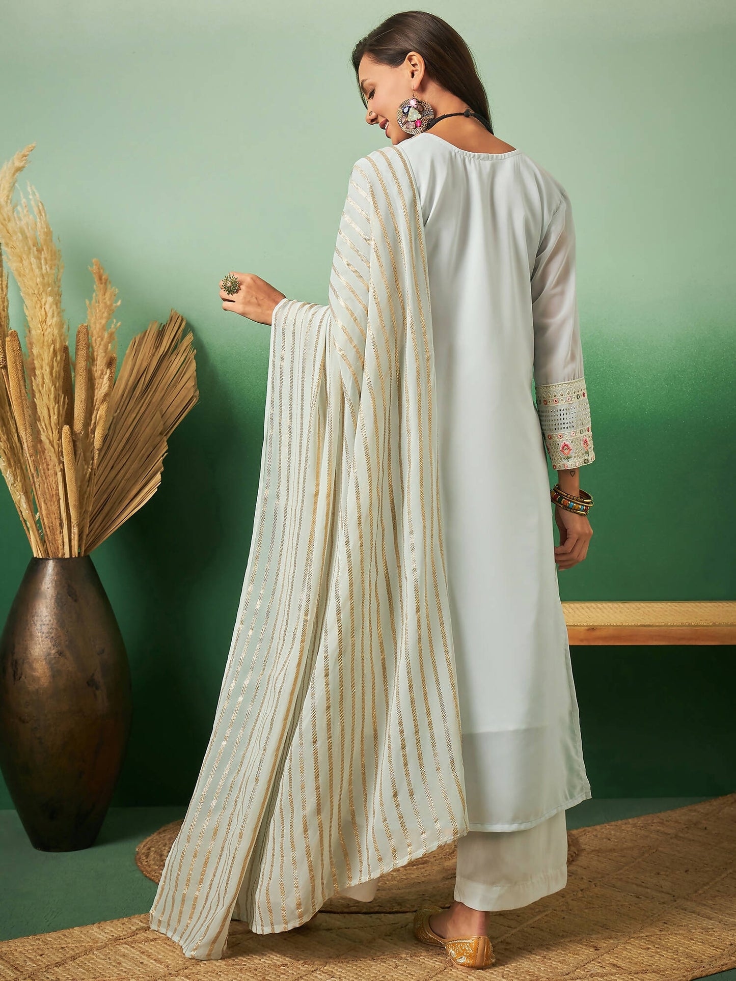 Light Blue Georgette Handwork Unstitched Dress Material - Hanika | Swadesiicart