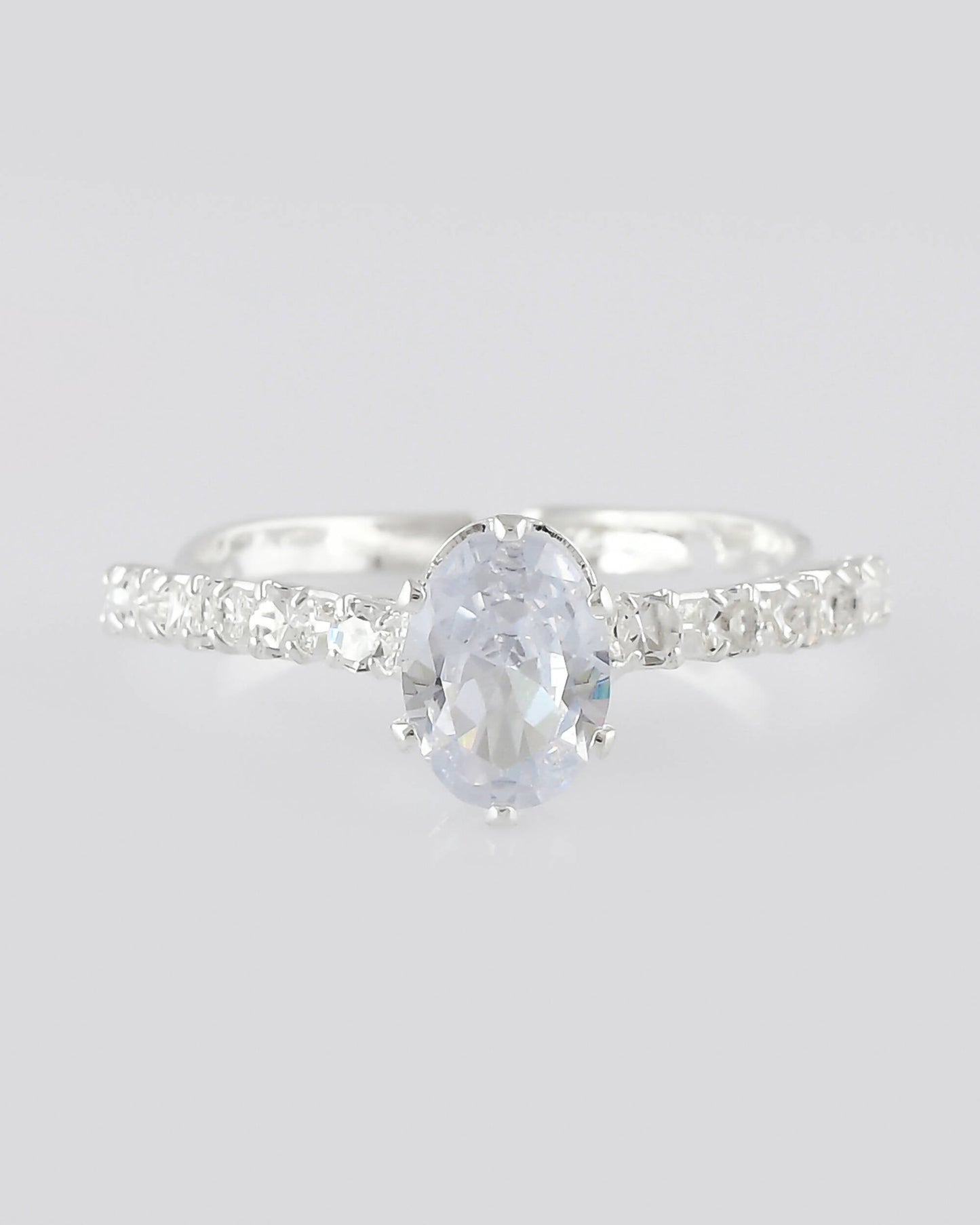 VOJ white CZ-detail Stainless Steel Cubic Zirconia Silver Plated Adjustable Finger Ring | Swadesiicart
