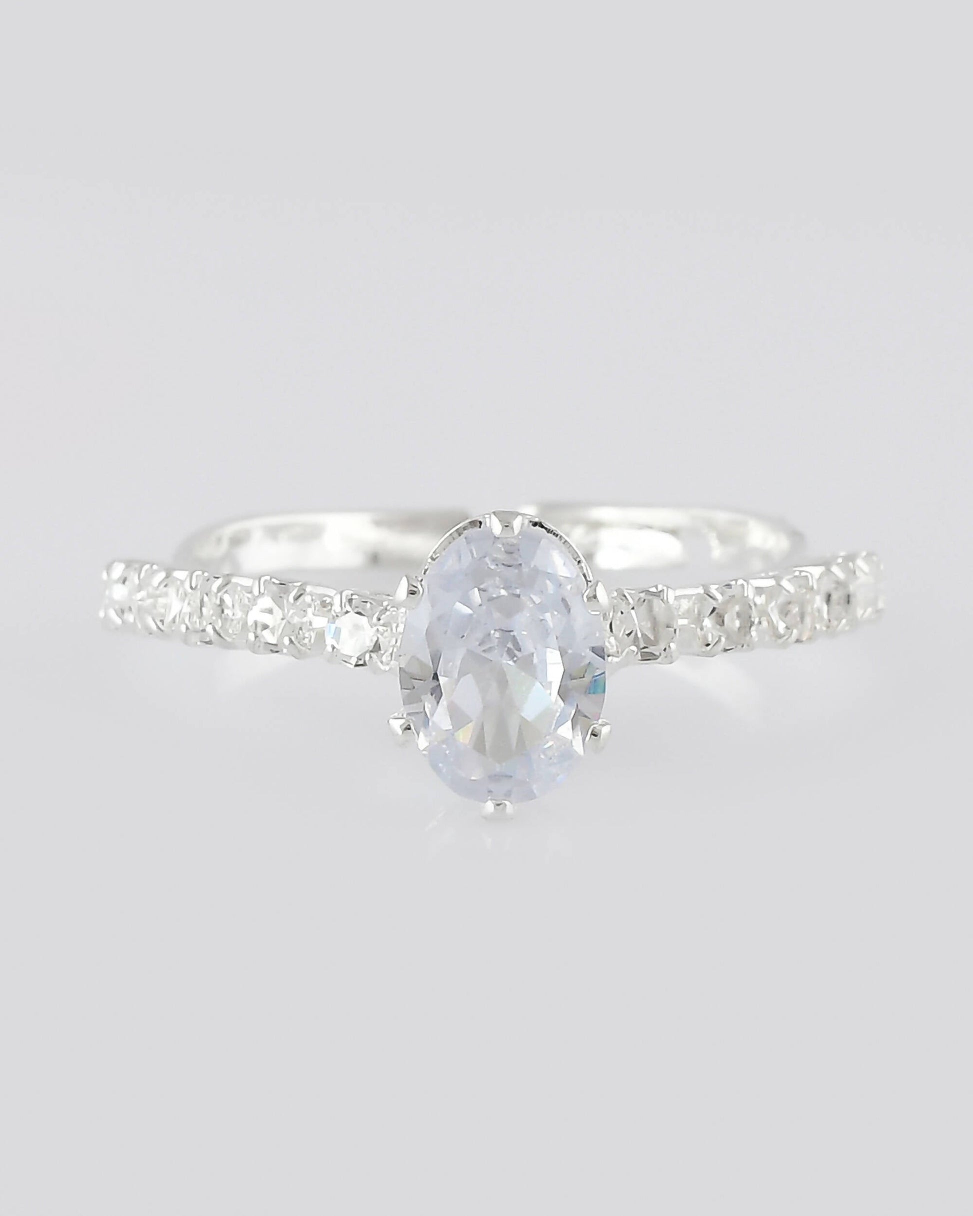 VOJ white CZ-detail Stainless Steel Cubic Zirconia Silver Plated Adjustable Finger Ring | Swadesiicart
