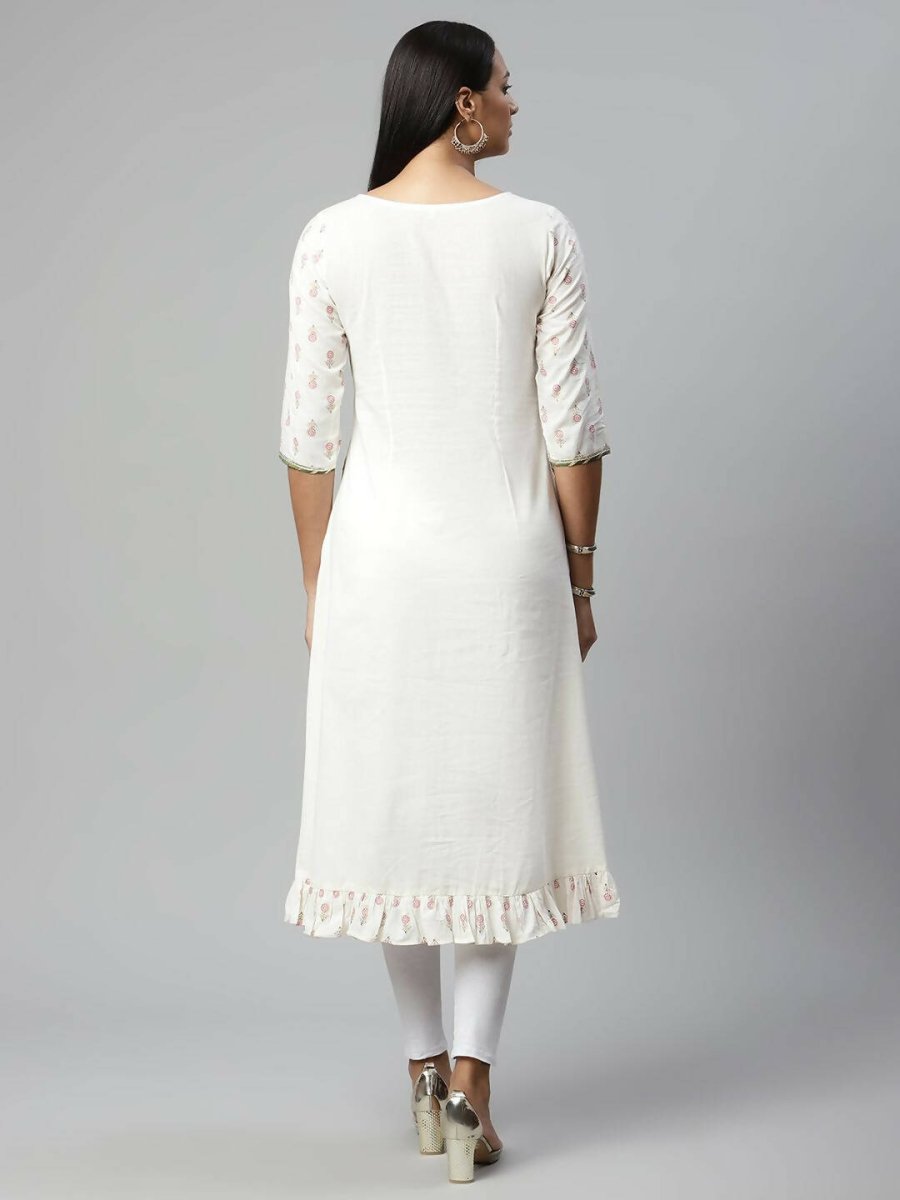 Ahalyaa Women's Off White Cotton Printed Kurta | Swadesiicart