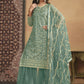 Net Mint Green Embroidered Festive Gharara Style Suit - Emponline | Swadesiicart