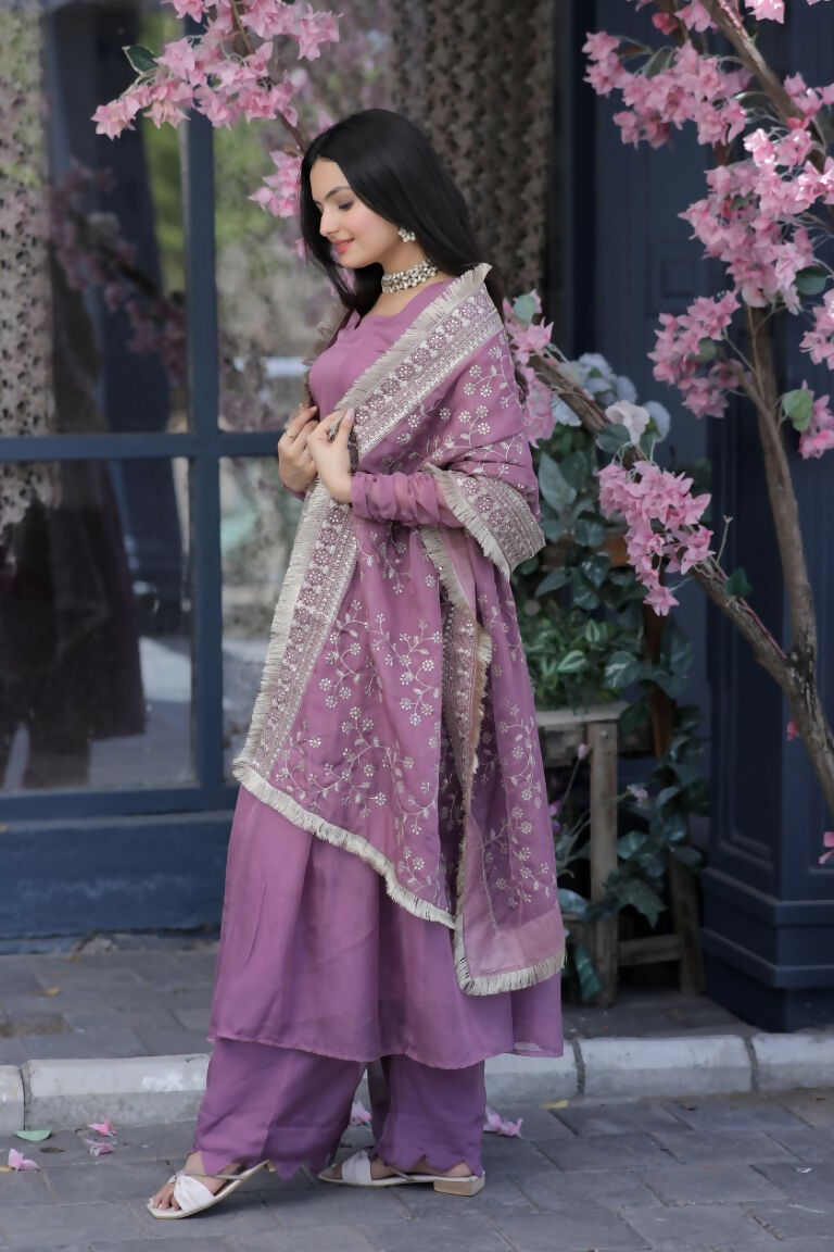 Jyoti Fashion Women's Onion Tabby Silk Designer Kurta with Trouser & Dupatta | Swadesiicart