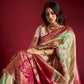 Joban Fashion Cream & Sea Green Plain With Weaving Border Banarasi Silk Sarees | Swadesiicart